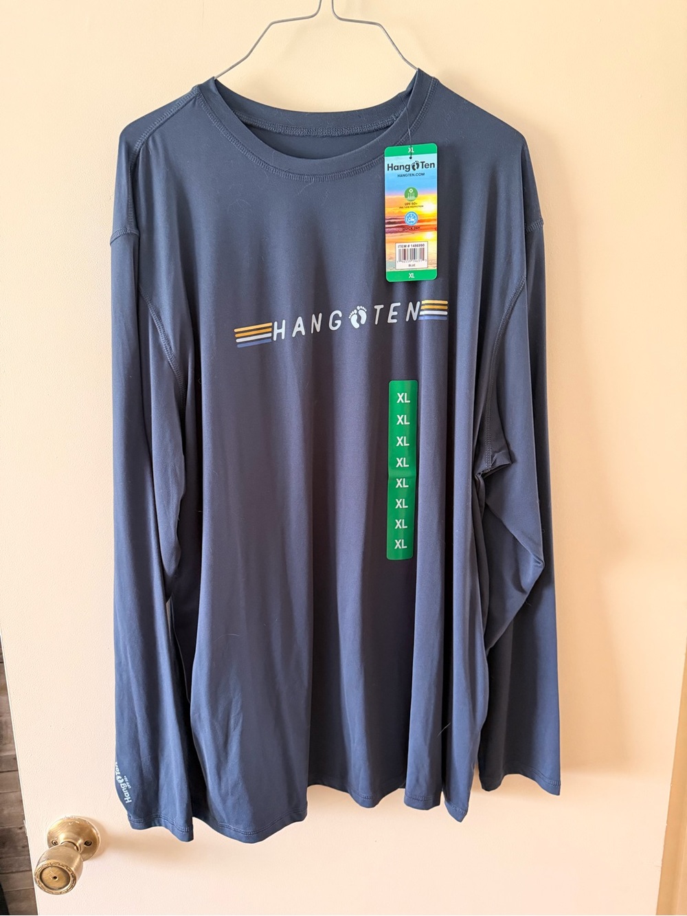 Hang Ten Long Sleeve Tee in Slate Blue with Yellow Accent